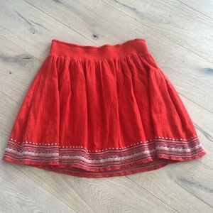 Old Navy Embroidered Skirt Red Pull On Elastic Waist Boho Embroidery Large Lined